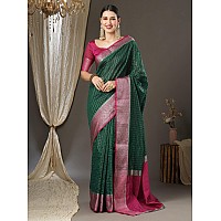 AKHILAM Womens Woven Design Aura Silk Taant Saree With Unstitched Blouse Piece Green11AURA1101