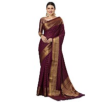 AKHILAM Womens Woven Design Georgette Kanjeevaram Saree With Unstitched Blouse Piece Burgundy4ALEKHA4002