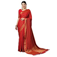 AKHILAM Womens Woven Design Georgette Kanjeevaram Saree With Unstitched Blouse Piece Red2ALEKHA2001