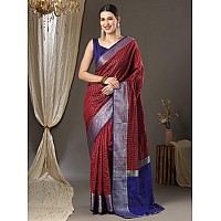 AKHILAM Womens Woven Design Aura Silk Taant Saree With Unstitched Blouse Piece Rust11AURA1102