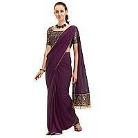 Shasmi Maroon Embellished Solid Georgette Saree With Blouse Pic (Sang Magneta)