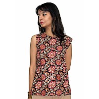 Jaipur Hand Block Womens Cotton Sleeveless Topkurti Red S