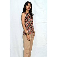 Jaipur Hand Block Womens Cotton Sleeveless Topkurti Red S