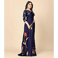 rangita Women Abstract Printed Crepe Saree With Blouse Piece - Blue (SIZE 5.5 MTR)