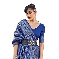 SWORNOF Womens Banarasi Patola Silk Blend Saree with Blouse Piece NAVYBLUE