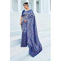 SWORNOF Womens Banarasi Patola Silk Blend Saree with Blouse Piece NAVYBLUE