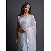 Regolith Designer Sarees Womens Jacquard Polyester Saree SequenceCollectionWhite