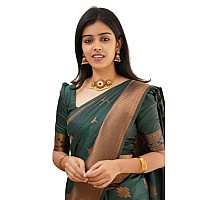 Flosive Womens Present Banarasi Soft Lichi Silk Saree Beautiful Jacquard Rich Pallu Design Work Zari Woven Kanjivaram Silk Style Saree With Soft Lichi Silk Blouse Piece Ayn Royal (Green)