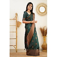 Flosive Womens Present Banarasi Soft Lichi Silk Saree Beautiful Jacquard Rich Pallu Design Work Zari Woven Kanjivaram Silk Style Saree With Soft Lichi Silk Blouse Piece Ayn Royal (Green)