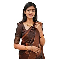 Flosive Womens Present Banarasi Soft Lichi Silk Saree Beautiful Jacquard Rich Pallu Design Work Zari Woven Kanjivaram Silk Style Saree With Soft Lichi Silk Blouse Piece Ayn Royal (Coffee)