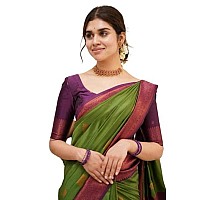 Flosive Womens Present Banarasi Soft Lichi Silk Saree Beautiful Jacquard Rich Pallu Design Work Zari Woven Kanjivaram Silk Style Saree With Soft Lichi Silk Blouse Piece Ayn Royal (G Green)