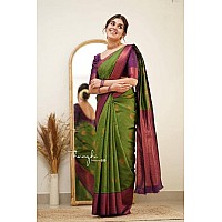 Flosive Womens Present Banarasi Soft Lichi Silk Saree Beautiful Jacquard Rich Pallu Design Work Zari Woven Kanjivaram Silk Style Saree With Soft Lichi Silk Blouse Piece Ayn Royal (G Green)