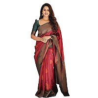 Flosive Womens Present Banarasi Soft Lichi Silk Saree Beautiful Jacquard Rich Pallu Design Work Zari Woven Kanjivaram Silk Style