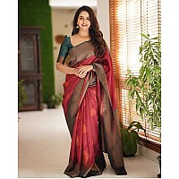 Flosive Womens Present Banarasi Soft Lichi Silk Saree Beautiful Jacquard Rich Pallu Design Work Zari Woven Kanjivaram Silk Style