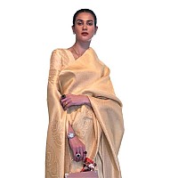 Swornof Womens Chanderi Linen Saree Cottonlleave8888Cream