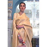 Swornof Womens Chanderi Linen Saree Cottonlleave8888Cream