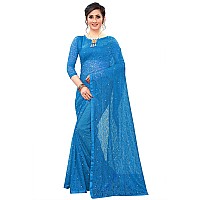 LOROFY Womens Net Saree With BlouseFree Size WaterBlue