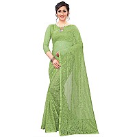 LOROFY Womens Net Saree With BlouseFree Size PerrotGreen