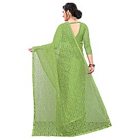 LOROFY Womens Net Saree With BlouseFree Size PerrotGreen