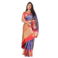 AMIRAT Clothing Womens Banarasi Wedding Designer Litchi Silk Saree With Unstiched Blouse Peice R Blue