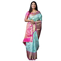 AMIRAT CLOTHING Banarsi Wedding And Designer Look Litchi Silk Saree With Unstiched Blouse Piece Sea Green