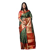 AMIRAT CLOTHING Banarsi Wedding And Designer Look Litchi Silk Saree With Unstiched Blouse Piece Olive Green