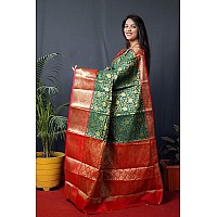 AMIRAT CLOTHING Banarsi Wedding And Designer Look Litchi Silk Saree With Unstiched Blouse Piece Olive Green