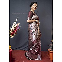 AMIRAT CLOTHING Womens Paithani Litchi silk Saree With Unstiched Blouse Piece (Maroon)