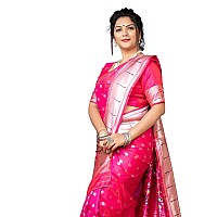 AMIRAT CLOTHING Womens Paithani Litchi silk Saree With Unstiched Blouse Piece (Pink)