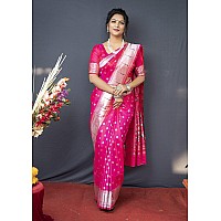 AMIRAT CLOTHING Womens Paithani Litchi silk Saree With Unstiched Blouse Piece (Pink)