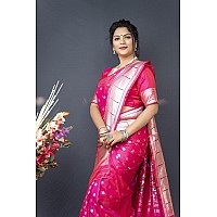 AMIRAT CLOTHING Womens Paithani Litchi silk Saree With Unstiched Blouse Piece (Pink)