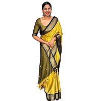 SGF11 Womens Kanjivaram Soft Lichi Silk Saree With Blouse Piece (Yellow 0886)