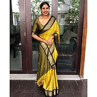 SGF11 Womens Kanjivaram Soft Lichi Silk Saree With Blouse Piece (Yellow 0886)