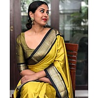 SGF11 Womens Kanjivaram Soft Lichi Silk Saree With Blouse Piece (Yellow 0886)