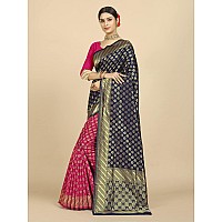 rangita Women Banarasi Silk Jacquard Saree With Blouse Piece Navy Blue SIZE 55 MTR