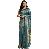 rangita Women Banarasi Silk Jacquard Saree With Blouse Piece Skyblue