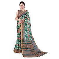 MIRCHI FASHION Womens Plain Weave Kota Doria Floral Printed Checked Woven Saree with Blouse Piece 37633Off White Green