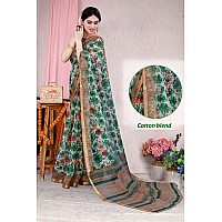 MIRCHI FASHION Womens Plain Weave Kota Doria Floral Printed Checked Woven Saree with Blouse Piece 37633Off White Green