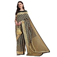 Jaanvi fashion Womens Banarsi Silk With Zari Jacquard Work Saree With Blouse Piece prashantiblack