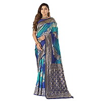 MANOHARI Traditional Most Heavy Banarasi Silk with Woven Design Fully Jacquard Work Blue saree with Blouse Piece