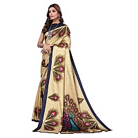 Yashika womens art silk kalamkari bhagalpuri and kashmiri style soft saree with blouse piece GOLDEN PEACOCKY