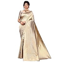 Satrani Womens Jacquard Silk Blend Saree (2564S142N_Light Brown & Golden)