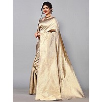 Satrani Womens Jacquard Silk Blend Saree (2564S142N_Light Brown & Golden)