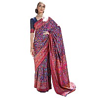 SGF11 Womens Kanjivaram Pure Soft Silk Handloom Saree Pure Golden Zari With Blouse Piece Dark Blue