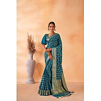 Vardha Womens Banarasi Georgette Silk Saree with Unstitched Blouse Piece - Gold Zari Woven Work Sarees for Wedding (Navya_596)