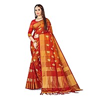 DHRUVI TRENDZ Cotton Silk Women Saree (DT-S2105-1_Red)