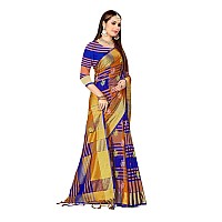 DHRUVI TRENDZ Cotton Silk Women Saree (DT-S2105-1_Blue)