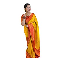 SGF11 Womens Kanjivaram Soft Lichi Silk Saree With Blouse Piece (Yellow Red)