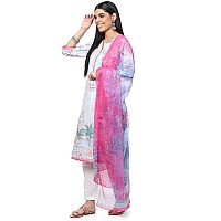 BIBA WOMEN PRINTED NARROW SALWAR KURTA DUPATTA(SKDGARDENIA8517_POWDER BLUE_34)