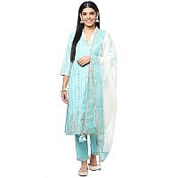 BIBA Cotton Women's Printed Narrow Salwar Kurta Dupatta(Skdsummer S7860_Aqua_36)